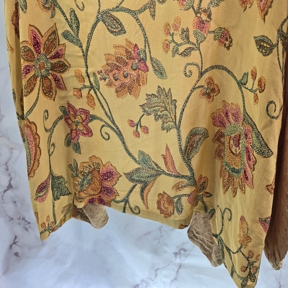 Tienda Ho Cardigan Womens Large Yellow Brown Floral Topper Wrap Vintage - Picture 7 of 13